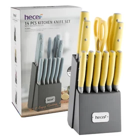 Hecef&reg; 14 Pcs Knife Set with Wooden Block Sharp Blades Chef Santoku Steak Knives