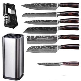 7-8 Pcs Kitchen Knife Set Japanese Damascus Pattern Stainless Steel Chef Knives