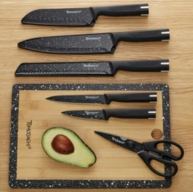 Tomodachi, 12-Pc Akita Shears Cutlery Set w Bamboo Cutting Board  (Choose Color)