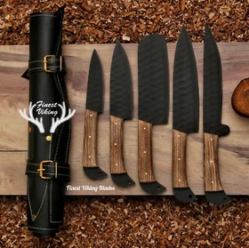 Hand Forged Personalized Damascus Chef Set Kitchen Knives 5-Set CHRISTMAS GIFT