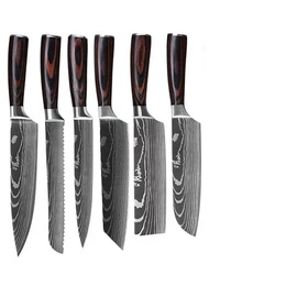 Kitchen Knife Set Japanese Damascus Pattern Stainless Steel 4Pcs Chef Knives USA