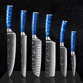 6 Pcs Kitchen Knife Set Japanese Damascus Pattern Stainless Steel Chef Knives