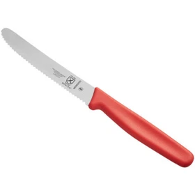 Mercer Culinary M33932RDB 4 1/4" Serrated Rounded Tip Paring/ Bar Knife w/ Guard