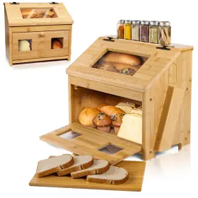 B0BQVT6S58 3J2 DISCOVERIES Wooden Bread Box Cutting Board