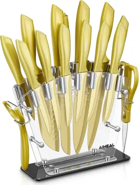 313113386351 AIHEAL Knife Set High Carbon Steel Golden