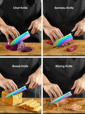 735940865425 AIHEAL Knife Set High Carbon Steel Rainbow #3