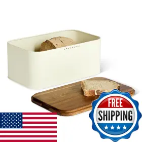B0DZWR9SN4 AMAZON BASICS Carbon Steel Bread Box Acacia Wood