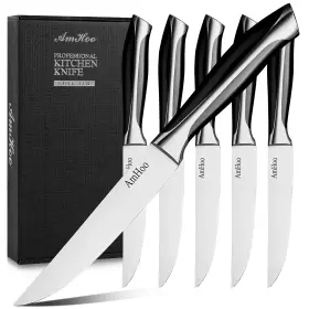 AMX1072-1 AMHOO Steak Knives Set Serrated High Carbon Steel