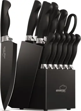 USA66.K15068P AMORSTON Knife Set Block Sharpener Steel