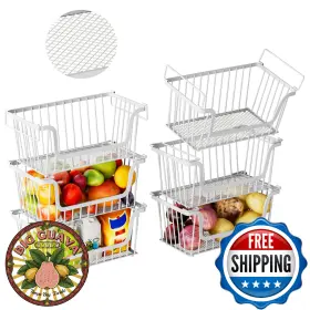 B0FLX7DLPJ ANJUBAN Pack Stackable Wire Baskets Leak Bottom