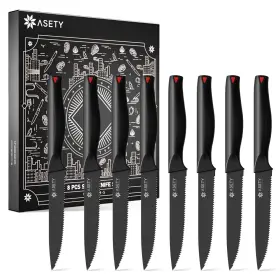 198715288063 ASETY Steak Knives Set Serrated Dishwasher Safe