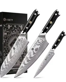 IL60658-3P ASETY Damascus Knife Set Chef Tang Nsf Safe