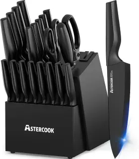 445006610618 ASTERCOOK Knife Set Block Sharpener Kitchen Safe