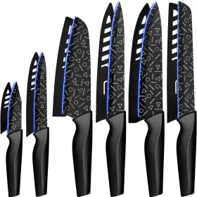 711181424850 ASTERCOOK Knife Set Colorful Geometric Kitchen