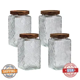 B0CGX5Z1V2 AURFEDES Glass Storage Jar Wooden Lid Kitchen