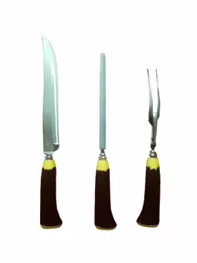 00001 B. THOMAS CO Sheffield Carving Set Bakelite Antler #2