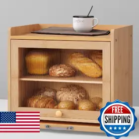 B0FLF6ZLVX BAMZC BRZ Bread Box Kitchen Countertop Double