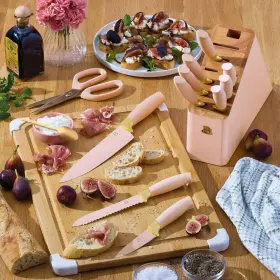 045908148966 PINK Knife Block Set Ergonomic Handles Drew