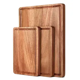 CB-3P BETOLEAN Acacia Wood Cutting Boards Set Juice Groove