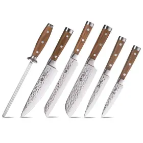 656664597419 BGT High Damascus Steel Knives Sharp Teak Handle