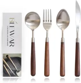 WOOD-M090 BLEWAR Elegant Natural Handle Silverware Set