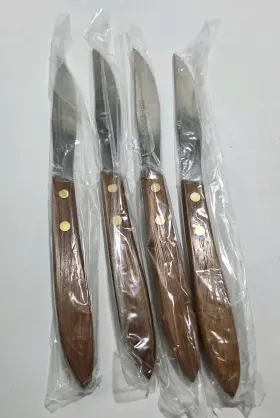 3925 BLOOMFIELD Steak Knives Steel Wood Handle Nos