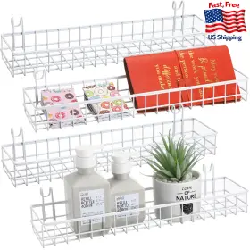 B0CS6J9WDK BLULU Grid Wall Baskets Hooks Storage Organizer