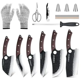 13PCS BOMASS Butcher Knife Set Meat Cutting Roll Bag High Kit