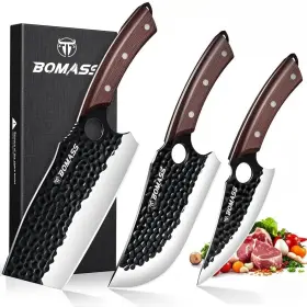 3PCS BOMASS Butcher Knife Meat Cleaver Forged Set High