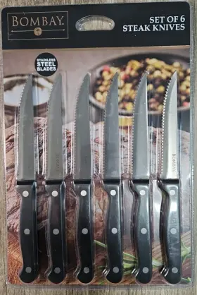 810102572189 BOMBAY Steak Knives Steel Blades Handles Set