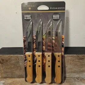 BK72189 BOMBAY Steel Blade Steak Knives Natural Wood Handles
