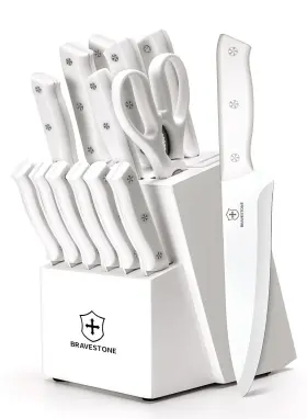 763055833558 BRAVESTONE Knife Set Kitchen Block Sharpening