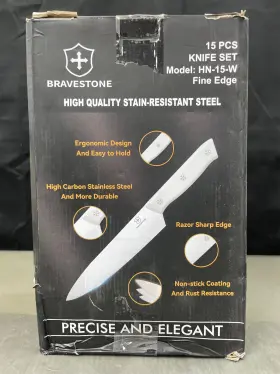 HN-15-P BRAVESTONE Knife Set Kitchen Block Sharpening