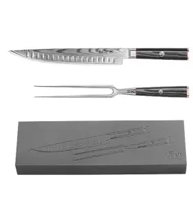 501158 CANGSHAN Yari Damascus Steel Carving Set Ash Wood Box
