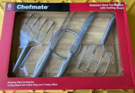 490700802125 CHEFMATE Steel Carving Set Cutting Board #2