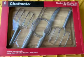490700802125 CHEFMATE Steel Carving Set Cutting Board