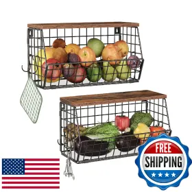 B0CRGY1H49 CHOEZON Stackable Fruit Basket Wooden Lid Wire