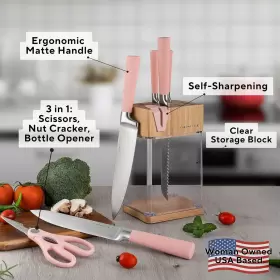 313103922989 CHROMECLUB Steel Pink Knife Set Block Kitchen #2
