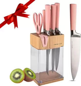 313103922989 CHROMECLUB Steel Pink Knife Set Block Kitchen