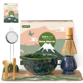 B0FHK594B2 CLAY FIRE Matcha Whisk Set Ceramic Bowl Spout