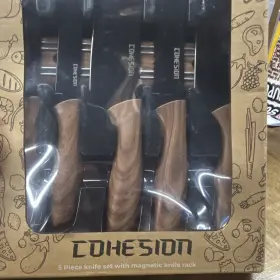 SUP2683921616R COHESION Knife Set Magnetic Rack Wood Handles