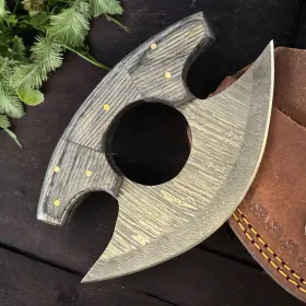 D180 CORTE STUDIO Ulu Knife Damascus Steel Wood Handle