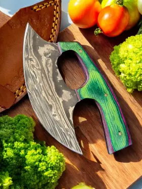 D252 CORTE STUDIO Ulu Knife Damascus Steel Wood Handle