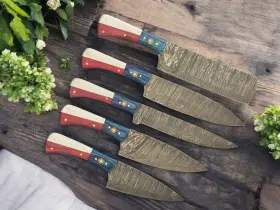D335 CORTE STUDIO Chef Set Handmade Damascus Steel Wood Texas
