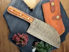 D594 CORTE STUDIO Kitchen Cleaver Knife Damascus Steel Pakka