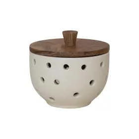 DG1402 CREATIVE CO-OP Stoneware Garlic Onion Keeper Mango Lid