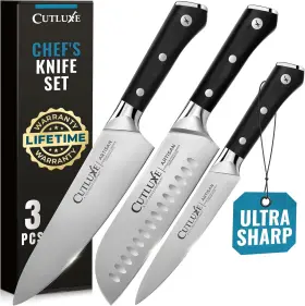 445026220293 CUTLUXE Chefs Knife Set Razor Sharp Steel Tang