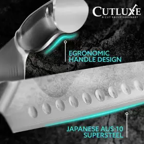 855532008167 CUTLUXE Shinobi Santoku Knife Damascus Chopping #3