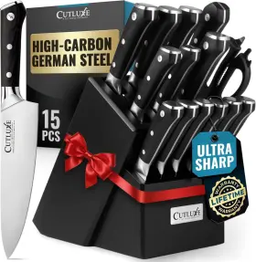855532008549 CUTLUXE Knife Set Wood Block Kitchen