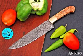 1425 DAMASCUS Forged Steel Blade Utility Chef Knife Wood
